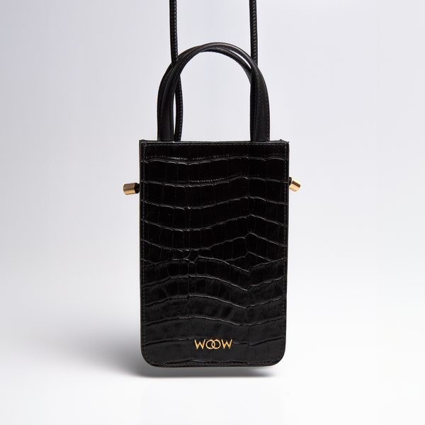 Bolsa porta celular Luna couro - Croco Preto