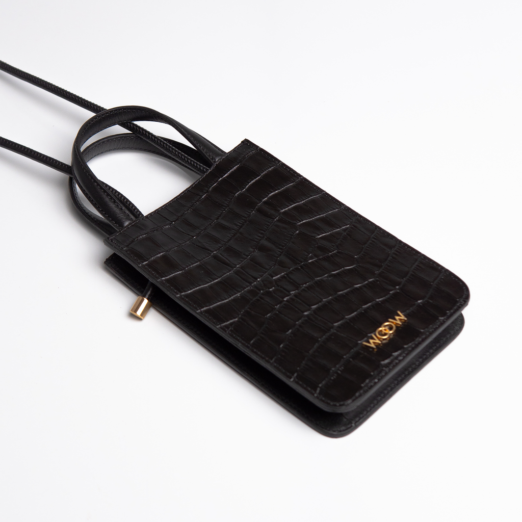 Bolsa porta celular Luna couro croco preto WOOW