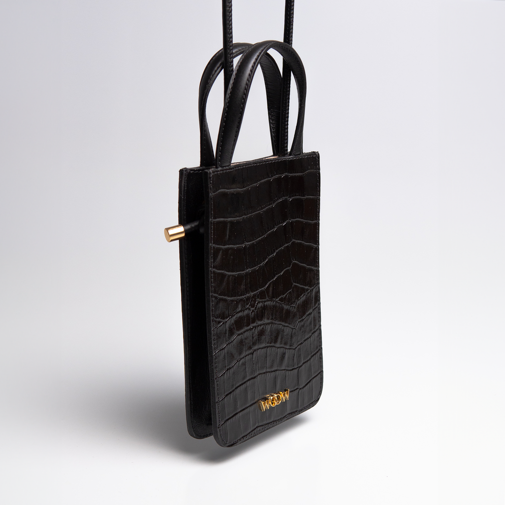Bolsa porta celular Luna couro croco preto WOOW