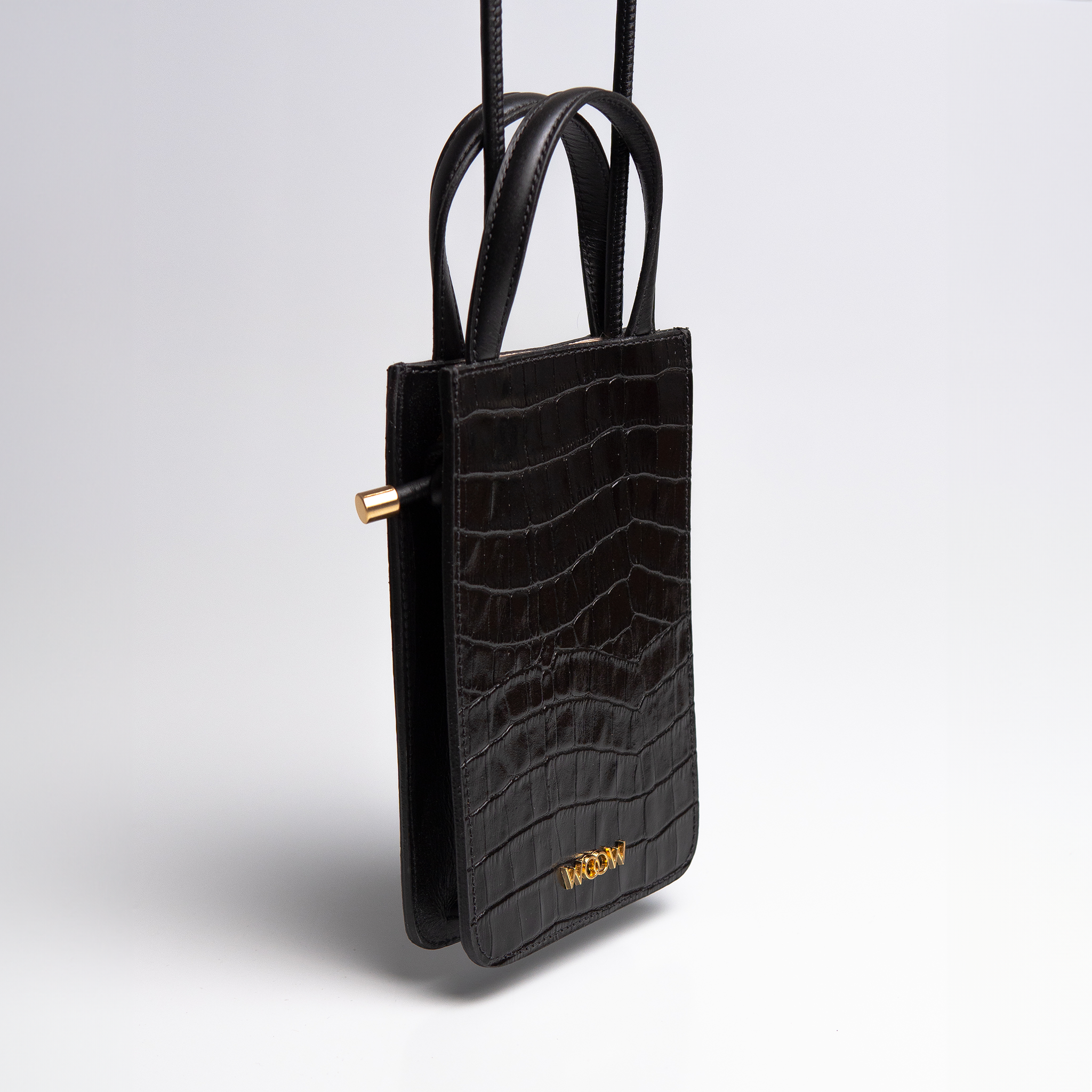 Bolsa porta celular Luna couro croco preto WOOW
