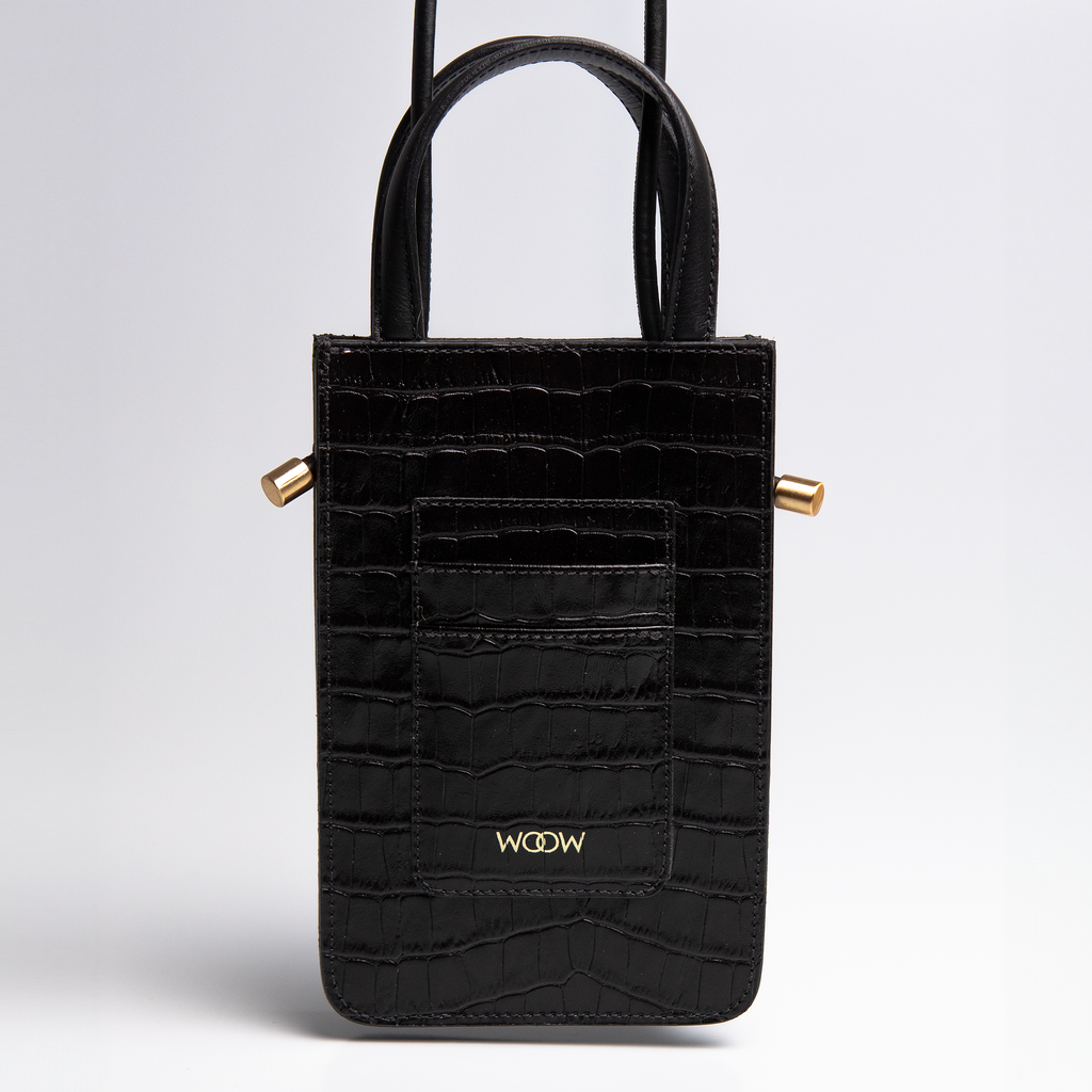 Bolsa porta celular Luna couro croco preto WOOW