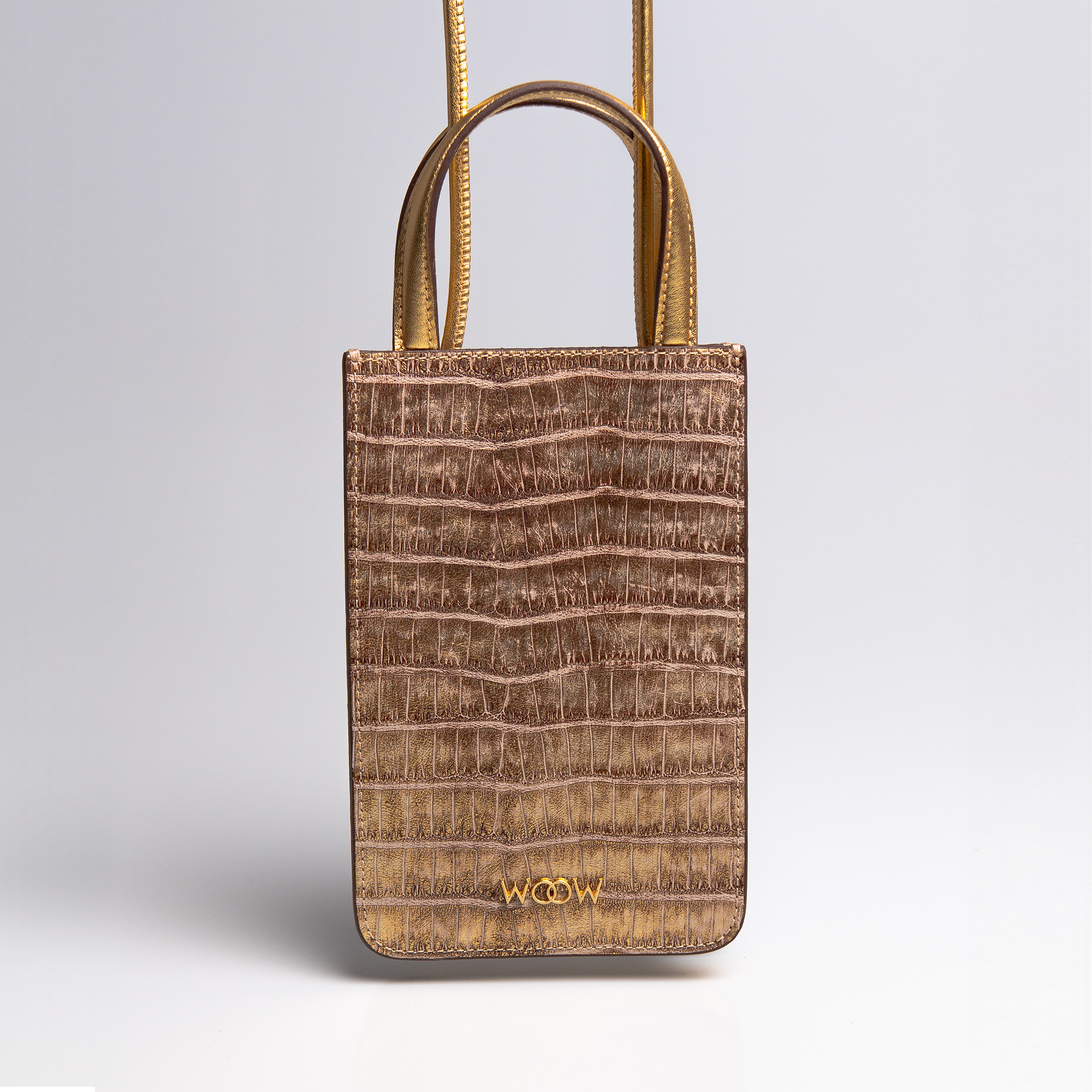 Bolsa porta celular Luna couro dourado WOOW