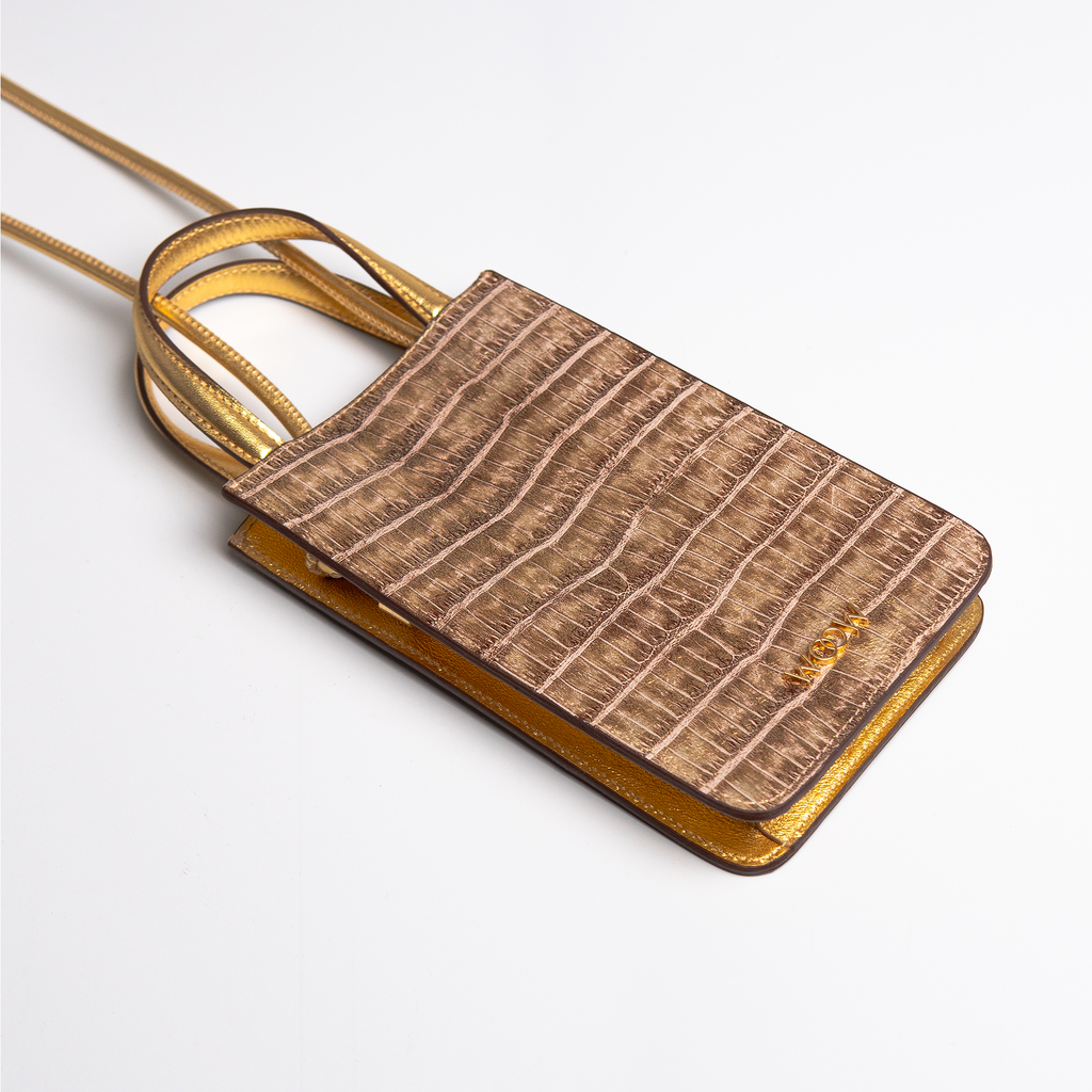 Bolsa porta celular Luna couro dourado WOOW