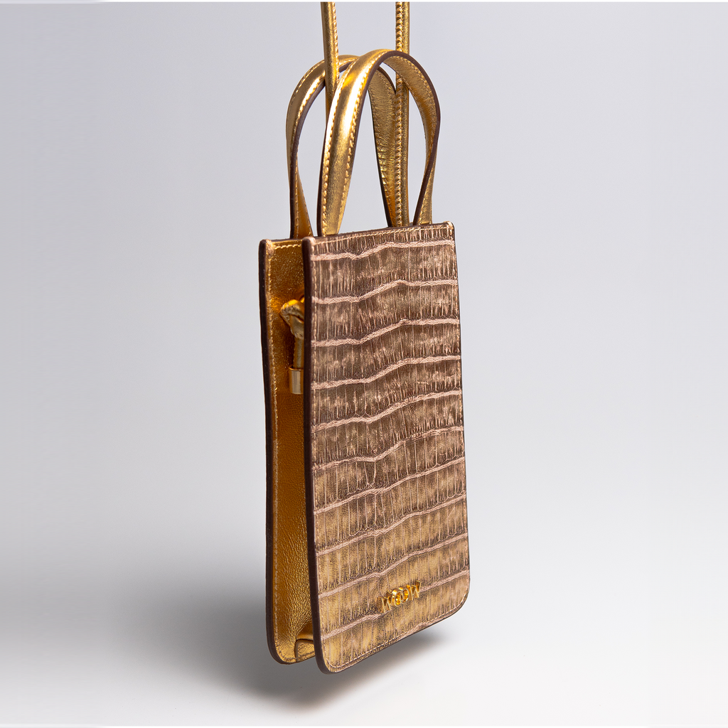Bolsa porta celular Luna couro dourado WOOW