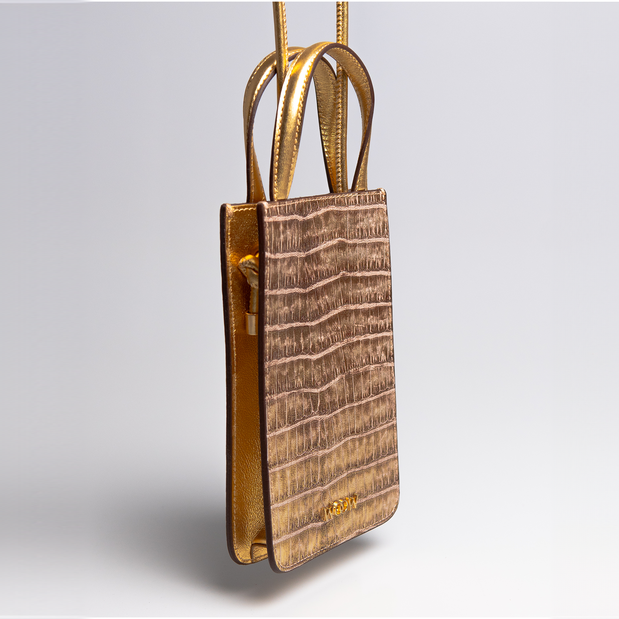 Bolsa porta celular Luna couro dourado WOOW