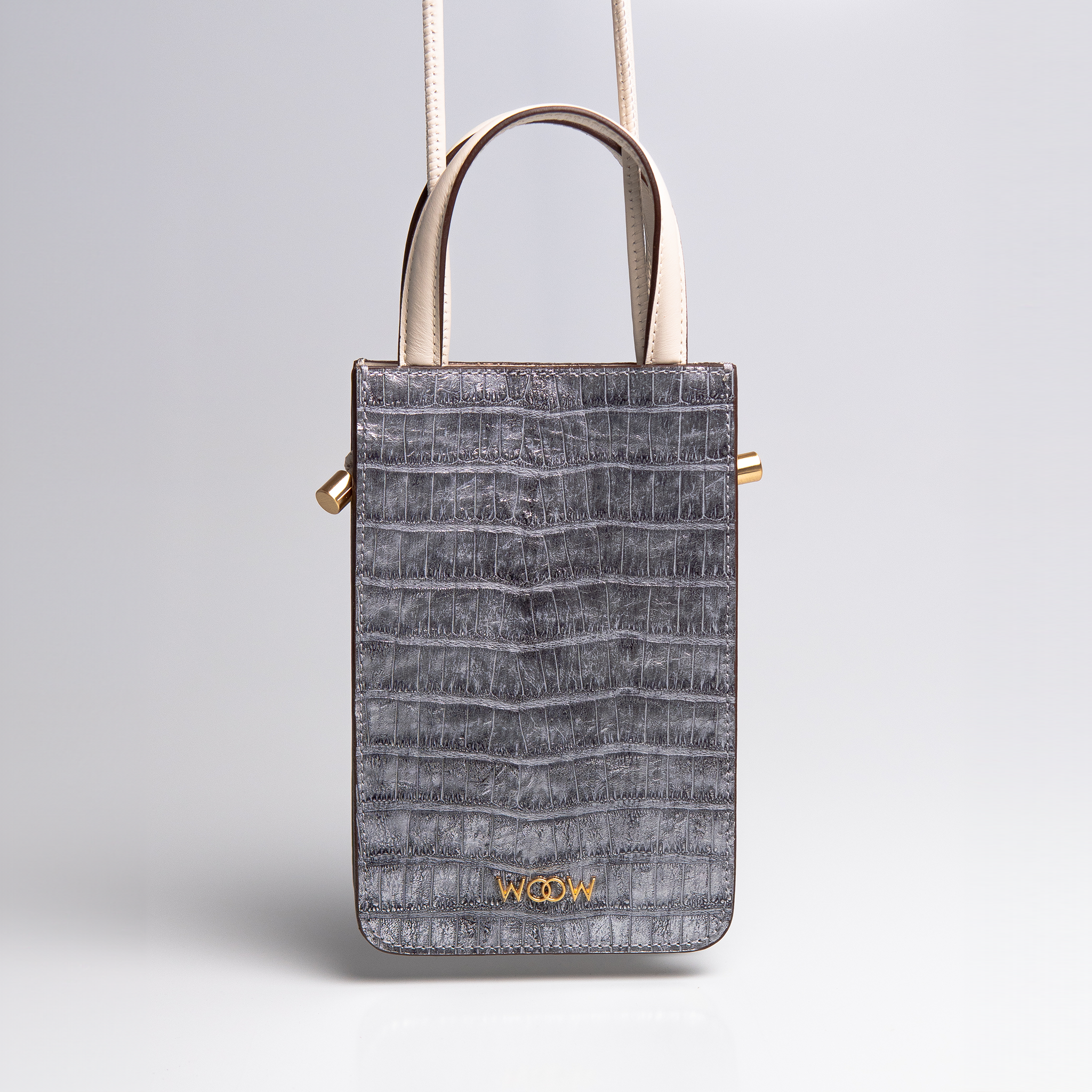 Bolsa porta celular Luna couro croco silver WOOW