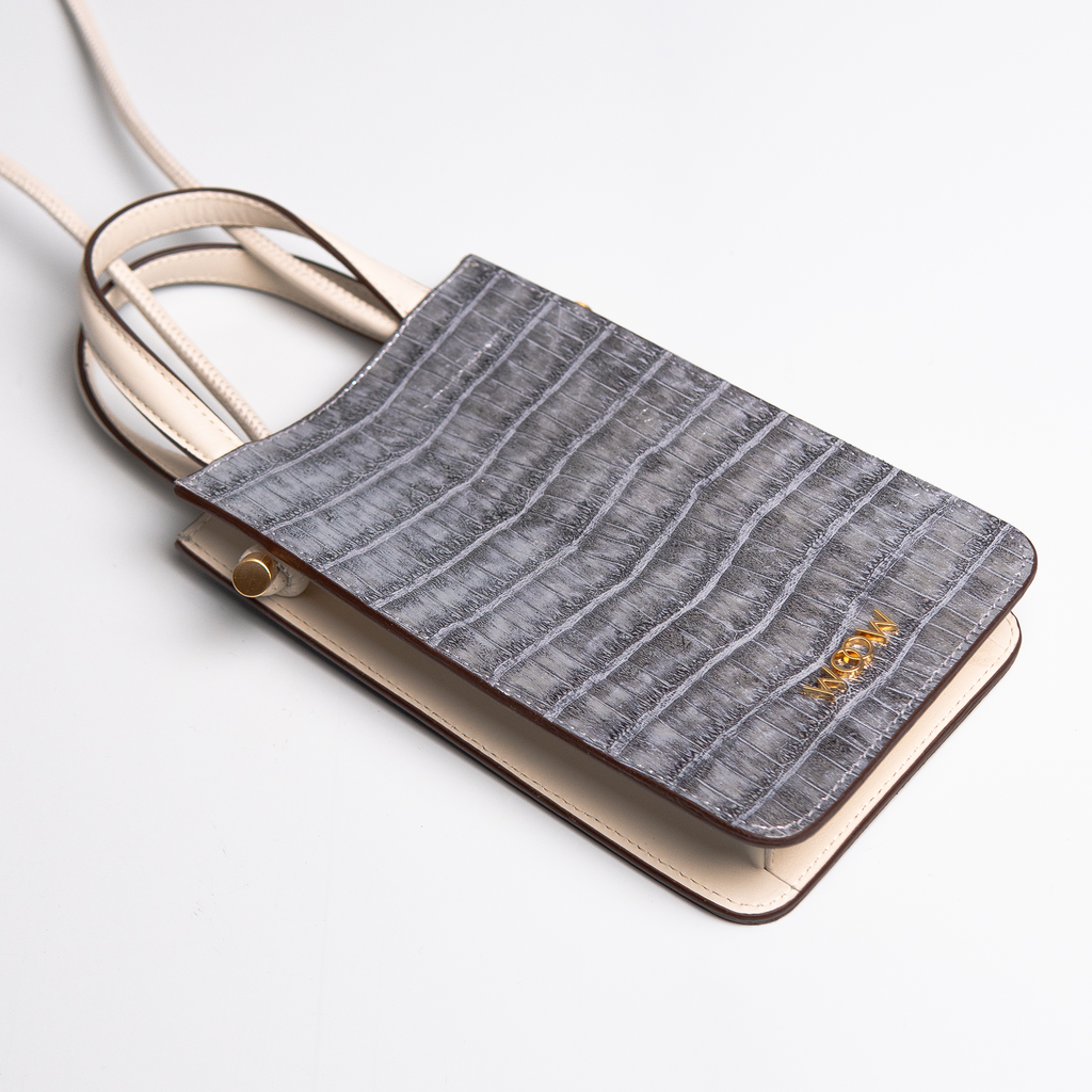 Bolsa porta celular Luna couro croco silver WOOW