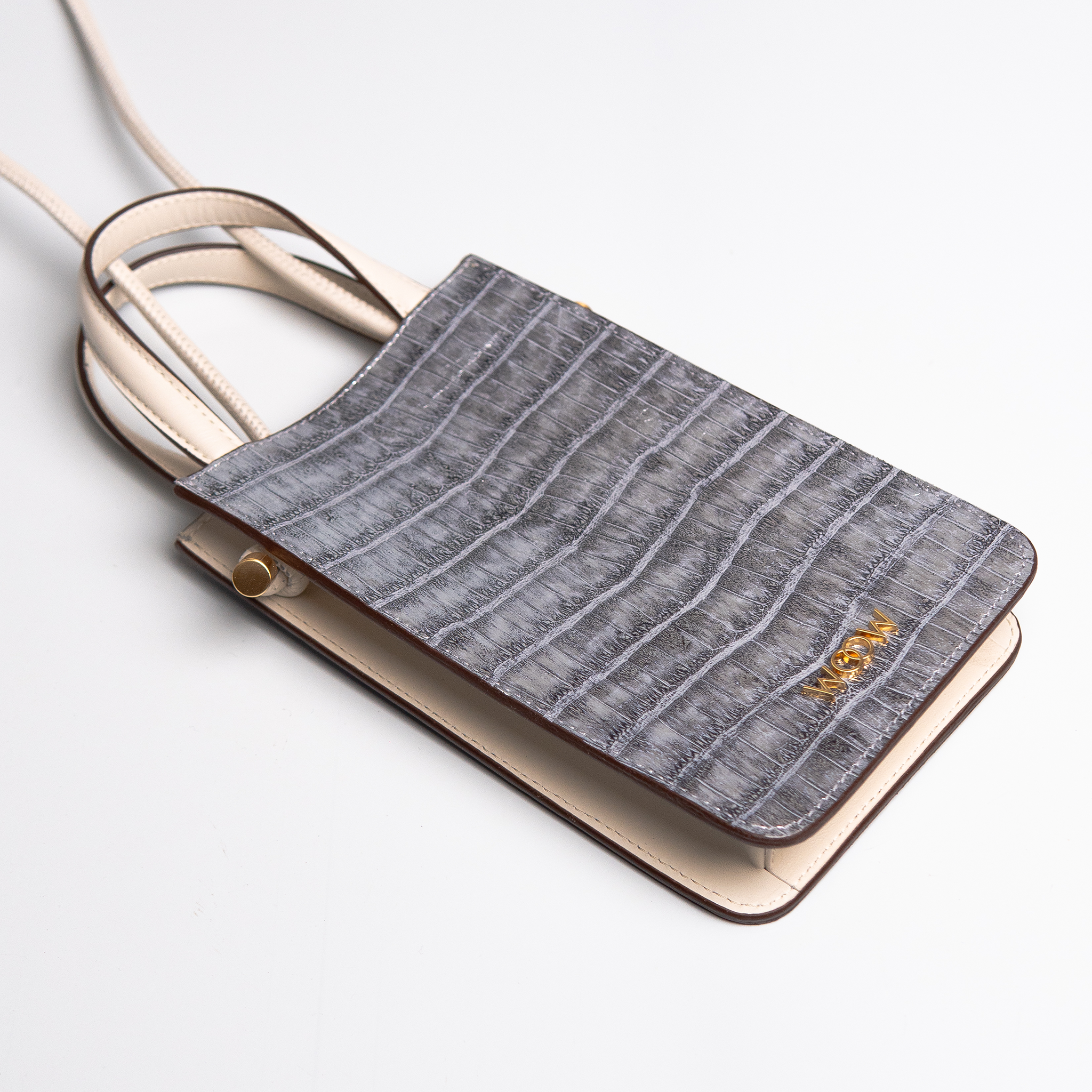Bolsa porta celular Luna couro croco silver WOOW