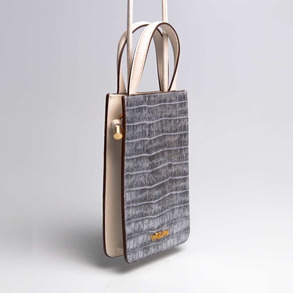 Bolsa porta celular Luna couro croco silver WOOW
