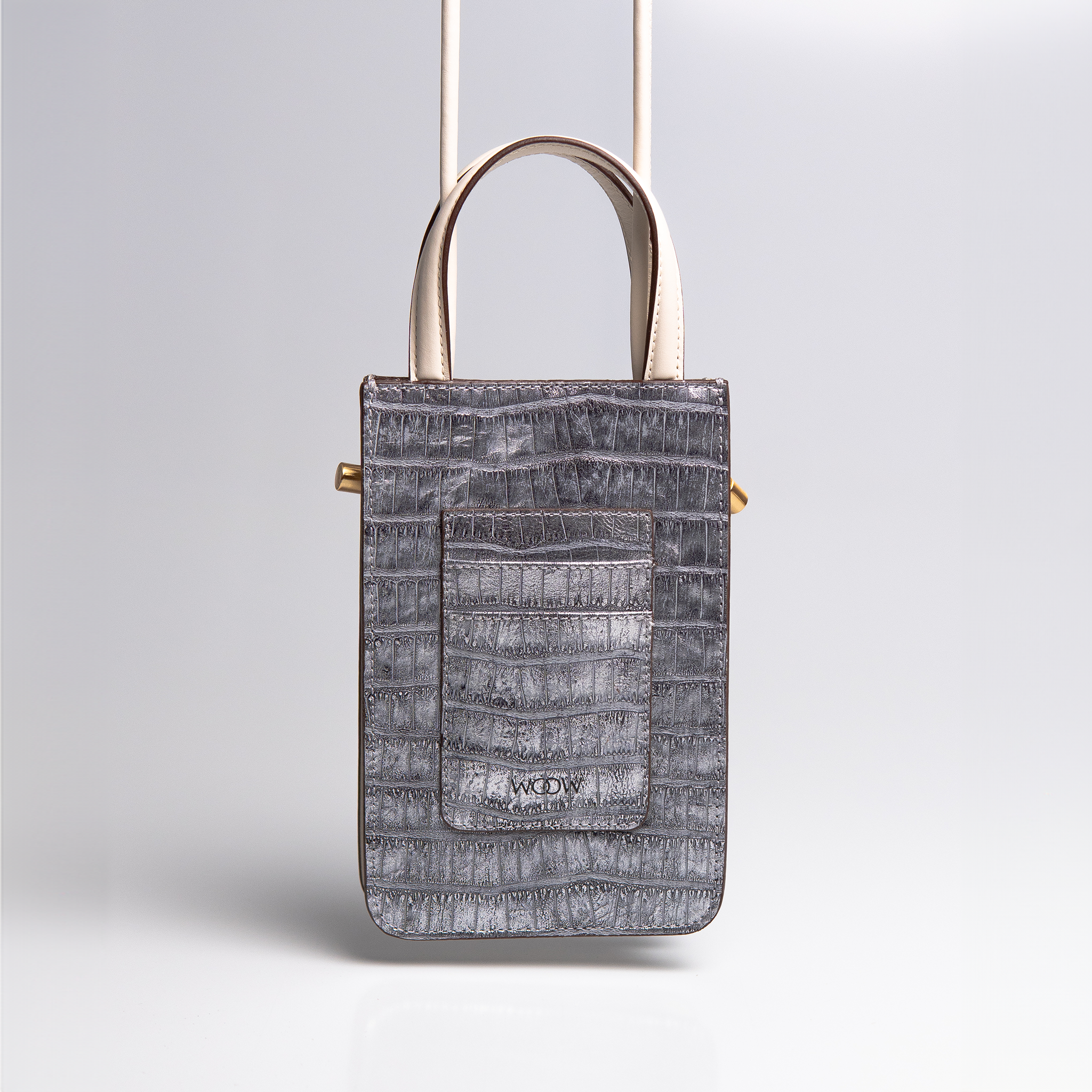 Bolsa porta celular Luna couro croco silver WOOW