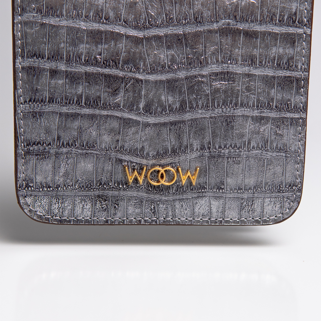 Bolsa porta celular Luna couro croco silver WOOW