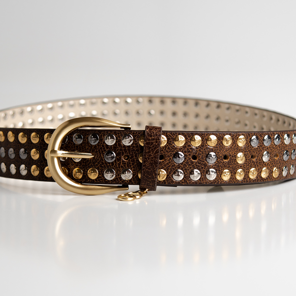 Cinto Betina Tachas Couro - Tan / PP