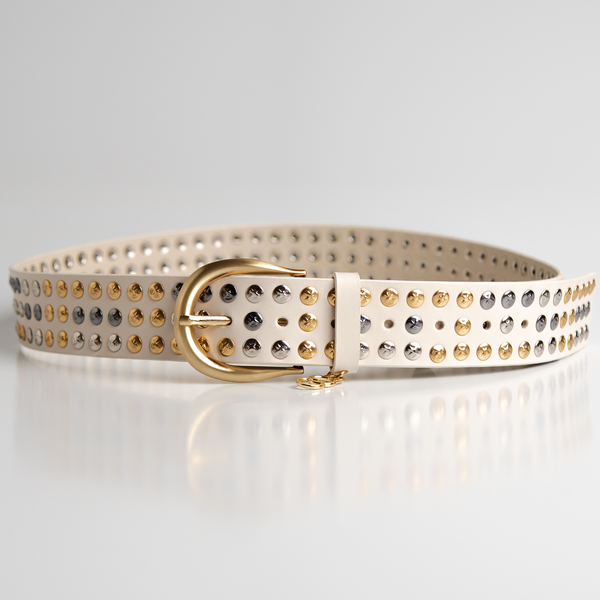 Cinto Betina Tachas Couro - Off White / PP