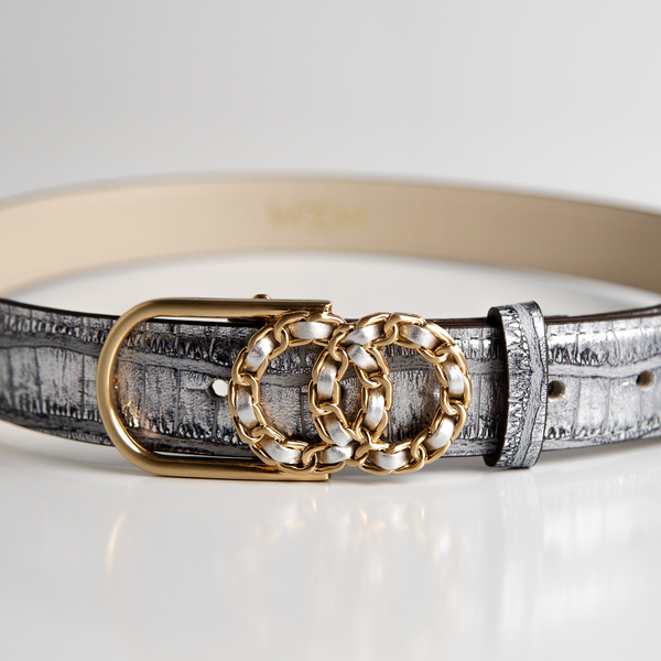 Cinto Celine couro croco - Silver / PP