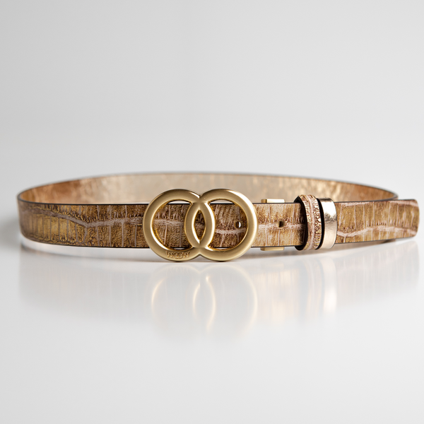 Cinto Lia fivela reversível couro croco - Champagne / PP