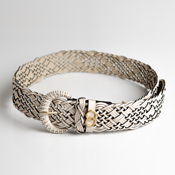 Cinto Safira couro trançado - Off White / PP