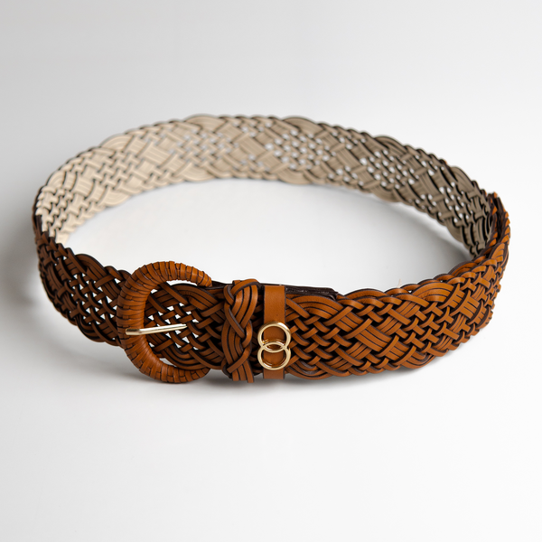 Cinto Safira couro trançado - Caramelo / PP