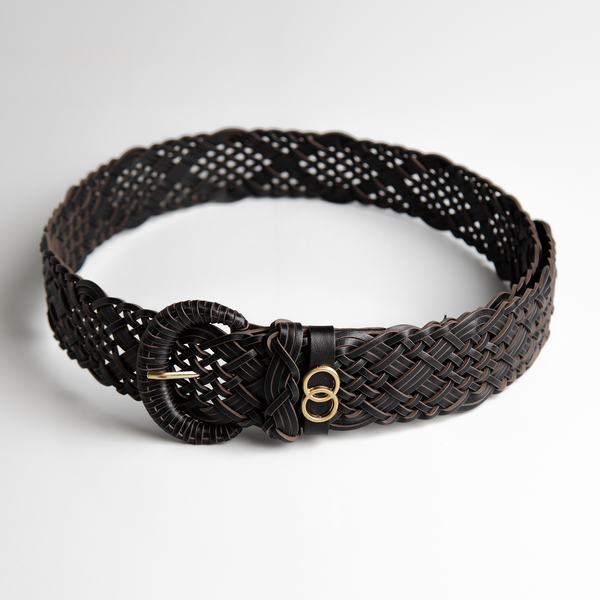 Cinto Safira couro trançado - Preto / PP