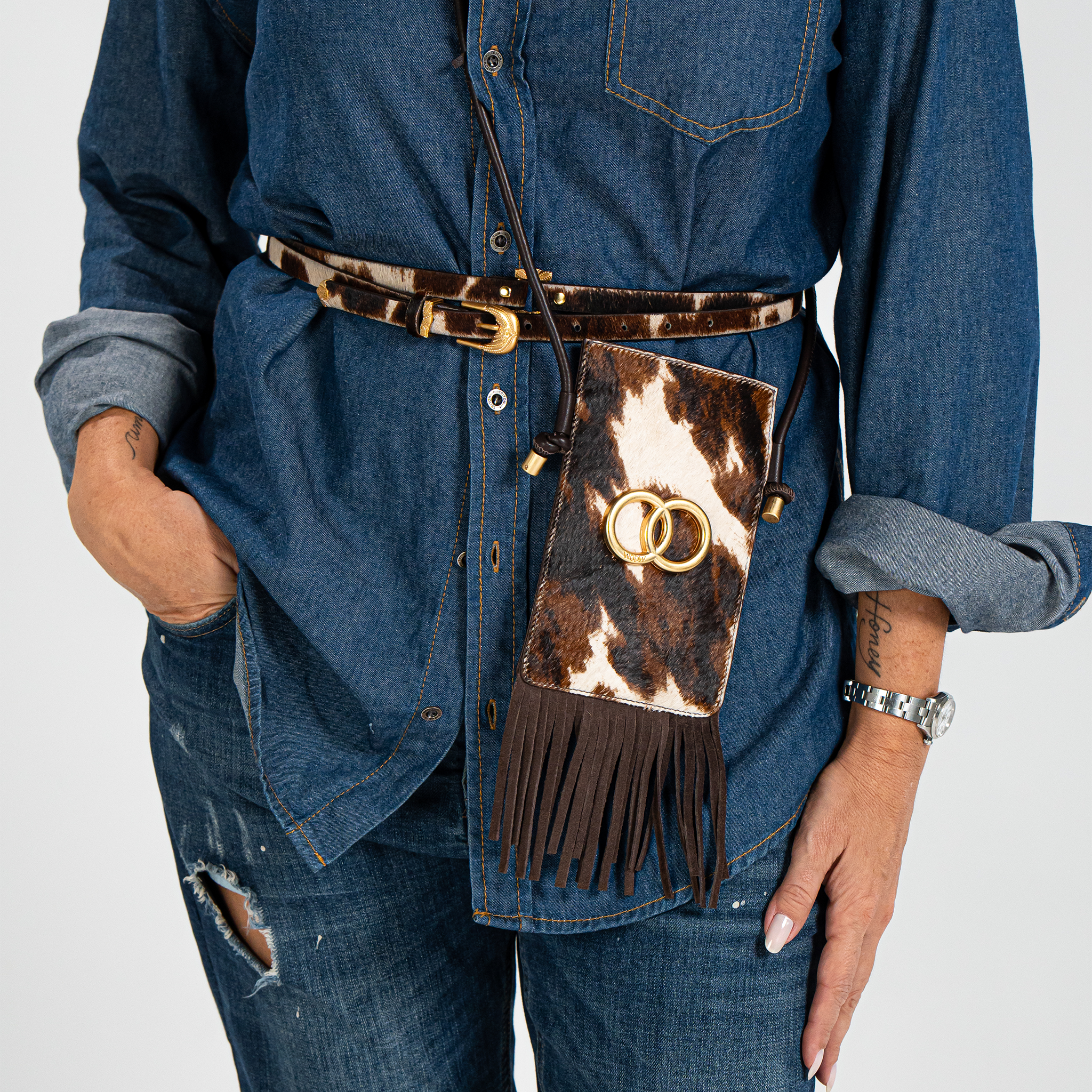 Bolsa porta celular Iris Franjas Couro WOOW