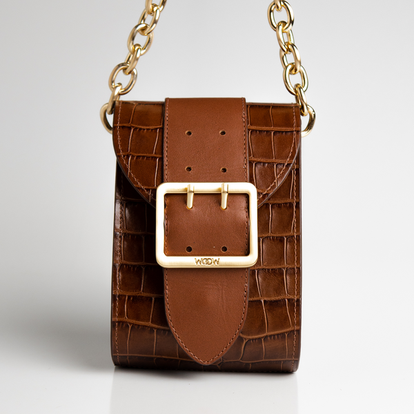 Bolsa Pequena Laila Couro Croco - Tan
