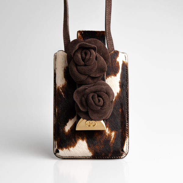 Bolsa porta celular Dana Flores Couro - Pelo de Vaca / Café