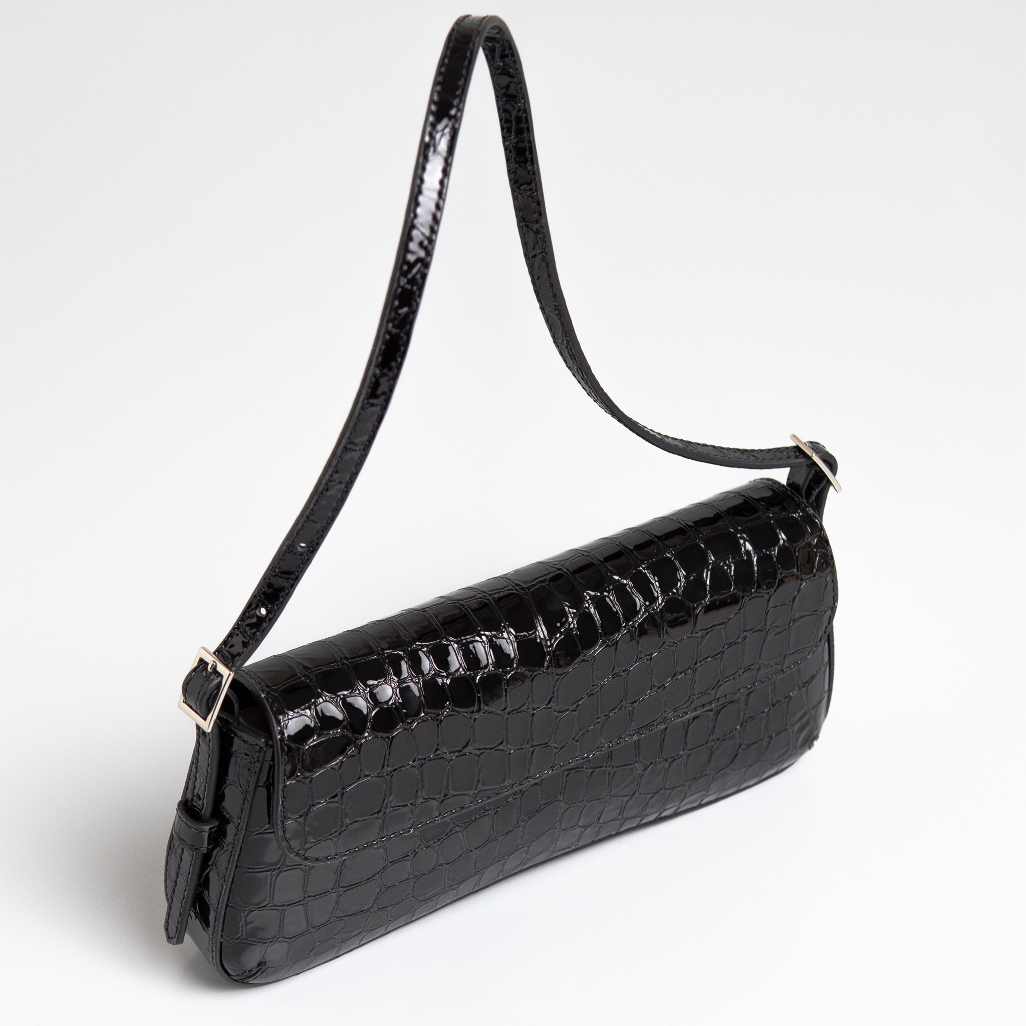 Bolsa Giovana em Satin Croco Preto WOOW