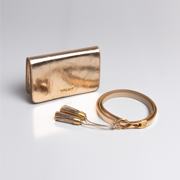 Kit Mini Bag Aura & Cinto Zoe - Cinto Zoe barbicacho couro dourado + Off White Bolsa mini Aura Couro