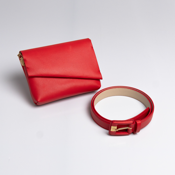 Kit Mini Bag Aya & Cinto Eva - Napa Gaja / Gloss Bolsa Mini Aya Couro Gloss + M / Off White Cinto Eva fivela couro